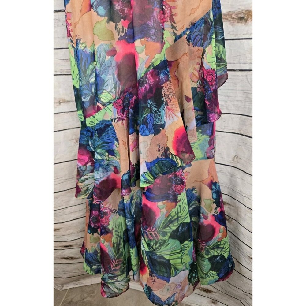 Soft Surroundings Floral Ruffle Maxi Dress L Chiffon Flounce Sleeveless - Picture 4 of 6